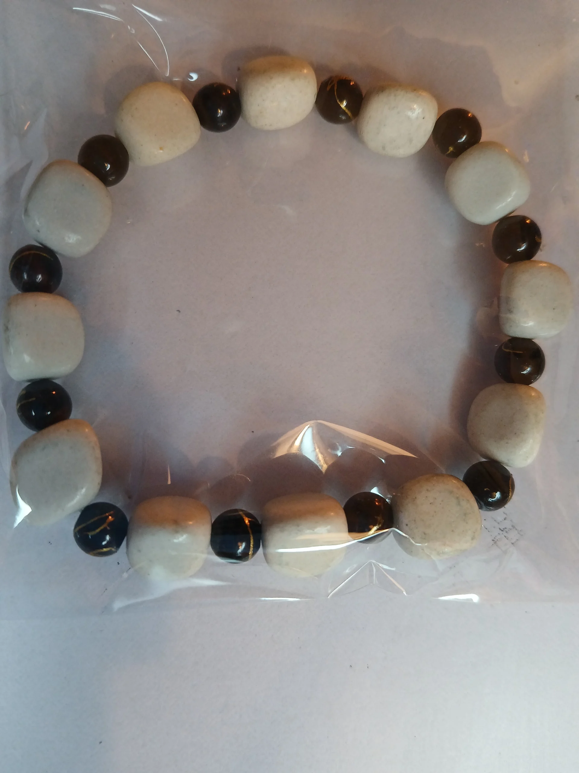 White stone And Black Bead Bracelet